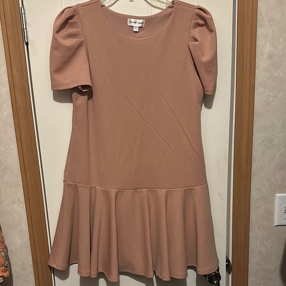Emerald Sundae Pink Ruffled Tiered Dress with Puff Sleeves